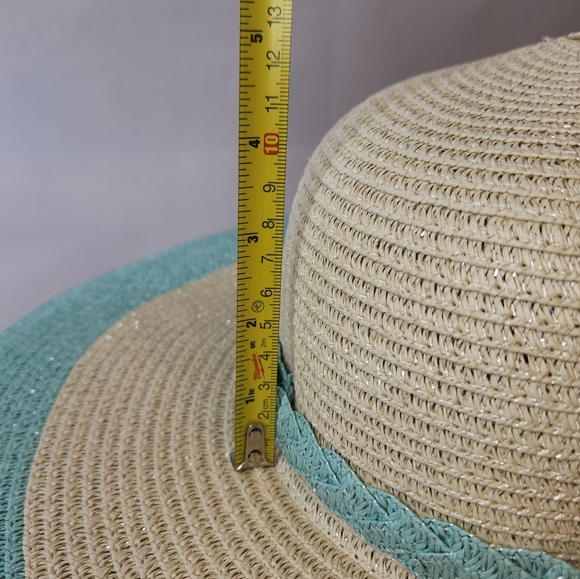 The Girlfriend Hat Wide Brim Hat Stripe Braided Hat Band Baby Blue Natural Paper - Picture 8 of 8